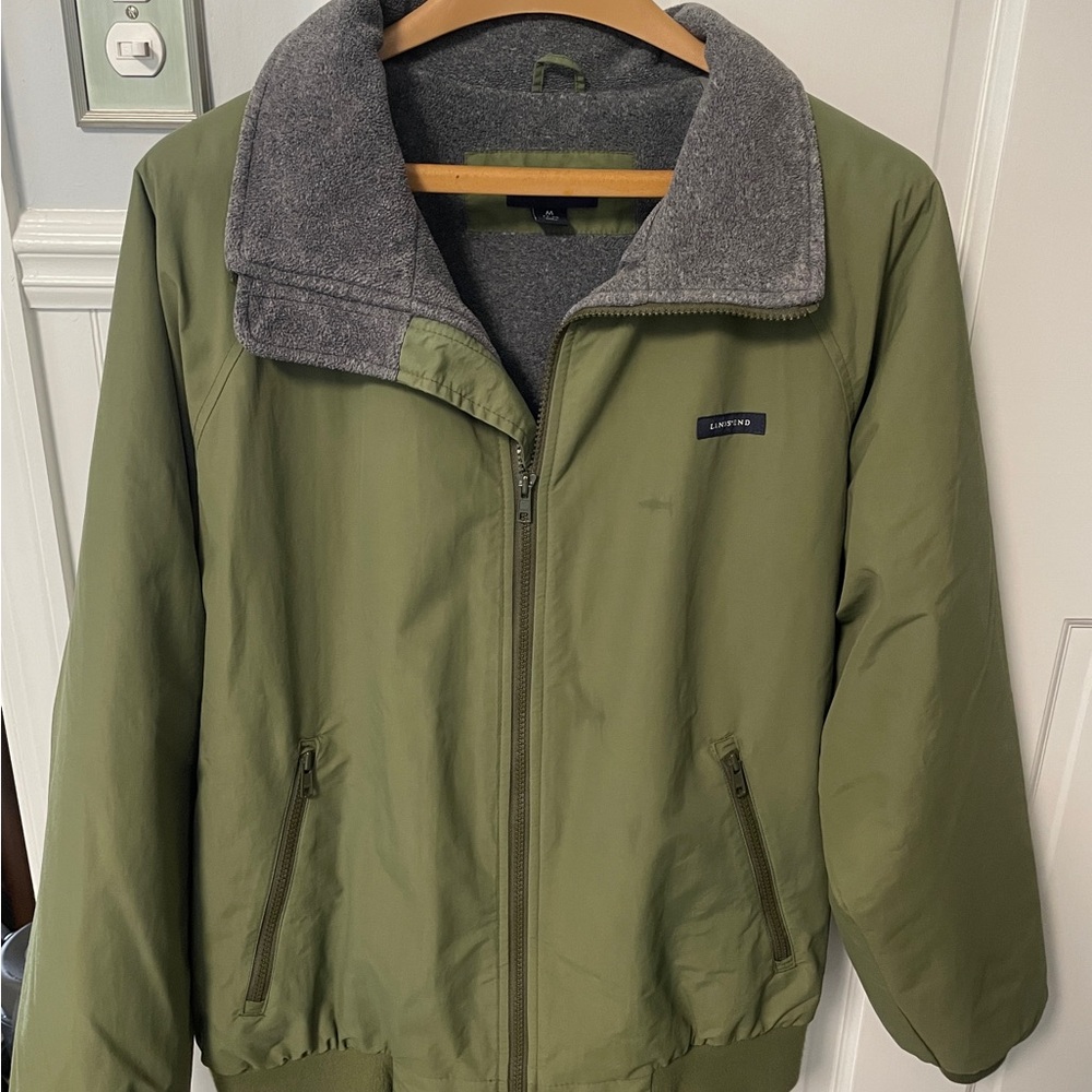 Lands' End Olive Green Windbreaker Gray Fleece Lining